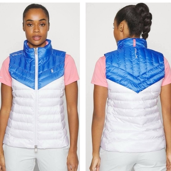 NEW RLX Ralph LaurenWomen's Printed Insulated Vest Blue/White Sz S